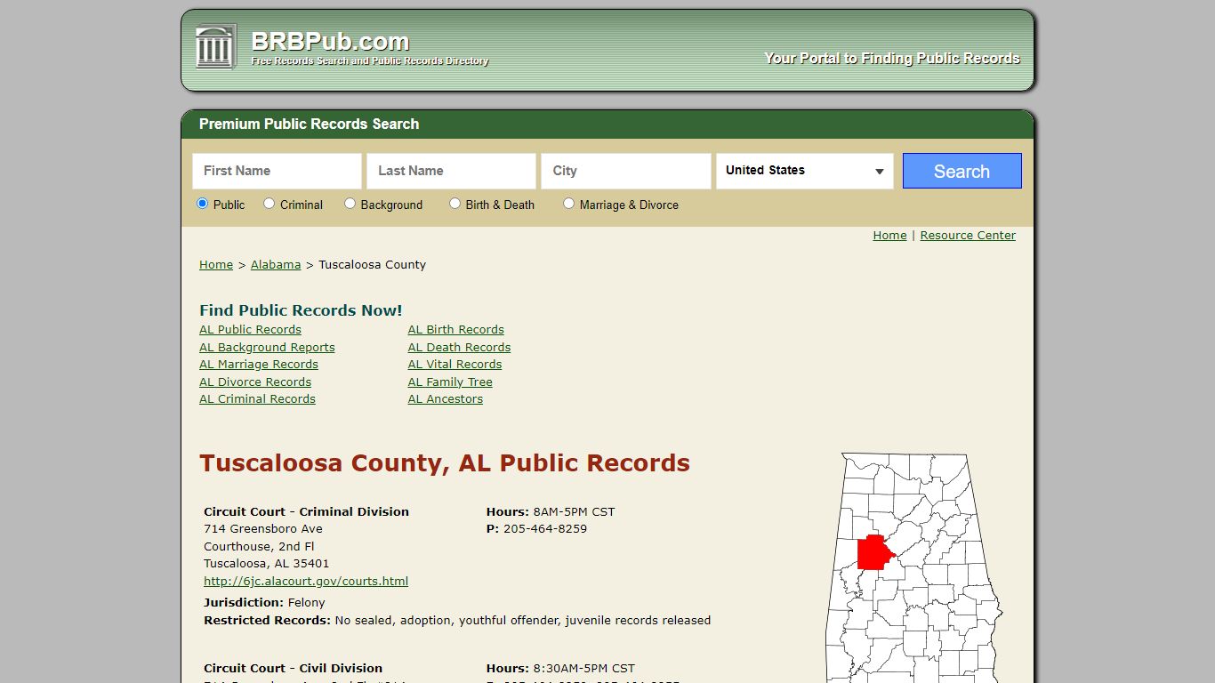 Tuscaloosa County, AL Public Records - BRB Pub